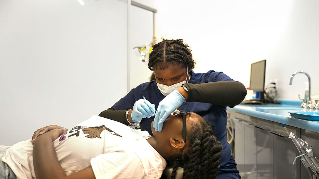 Patient in exam chair